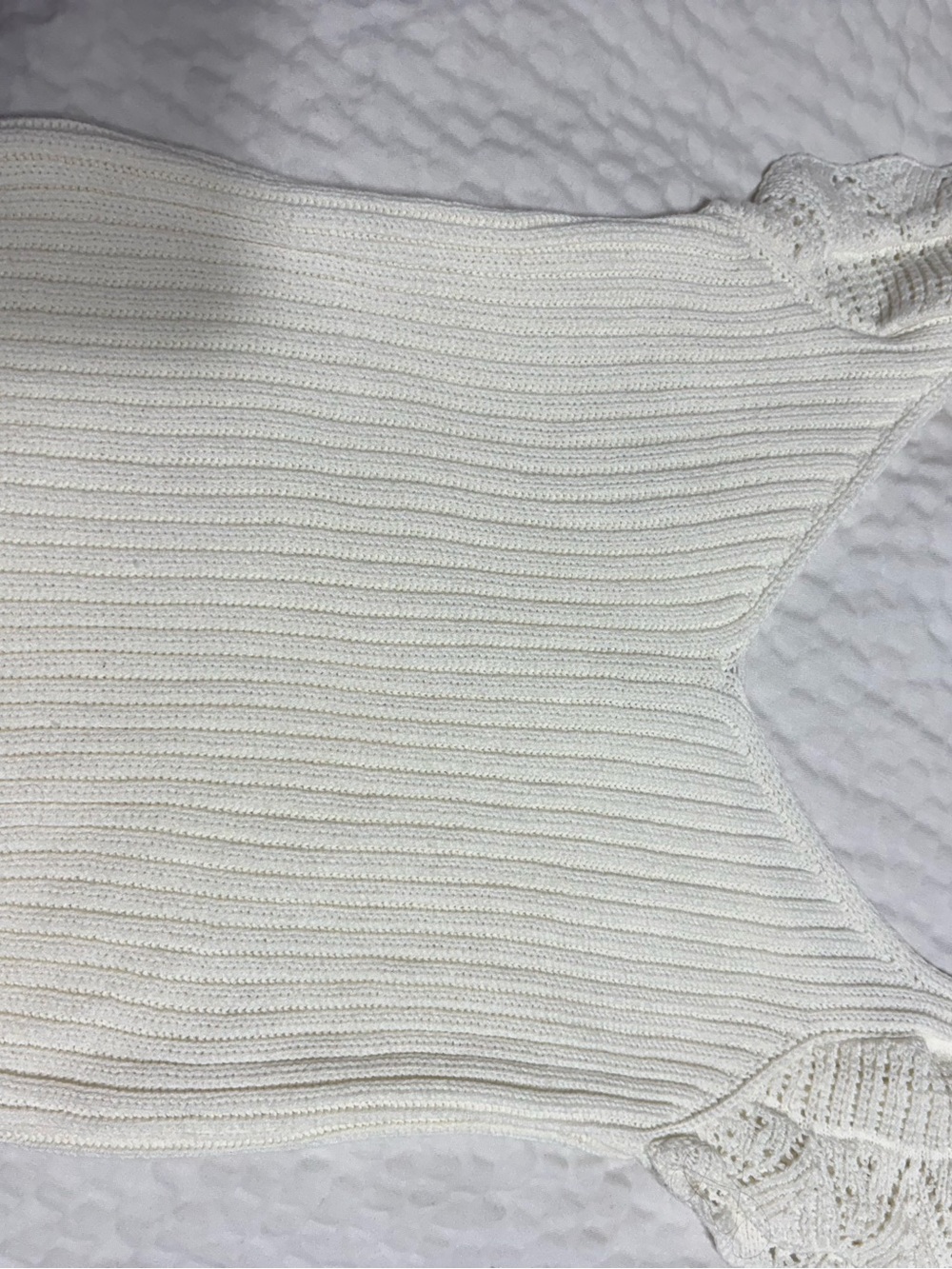Mango Cream Ribbed Sleeveless Tank with Lace Straps